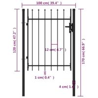VidaXL Poort met puntige bovenkant enkel 1x1,2 m staal zwart - thumbnail