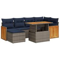 7-delige Loungeset met kussens poly rattan acacia zwart - thumbnail