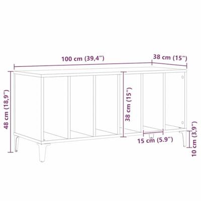 Platenkast met plank Zwart eiken 100 x 38 x 48 cm Bewerkt hout