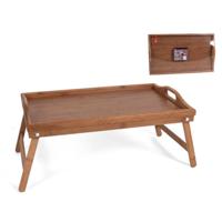 Dienblad voor op bed - Dienblad met pootjes - Bamboe- Houten serveerplateau Bed - Ontbijt dienblad - Bedtafel - Ontbijt op bed - 50x30x24 cm - hout kleur - thumbnail