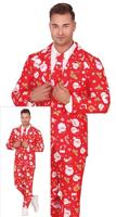Kerstmis Kostuum Fun Heren Rood 3-delig - thumbnail