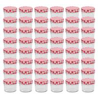 VidaXL Jampotten met wit met rode deksels 48 st 110 ml glas - thumbnail