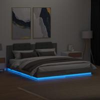 Bedframe met hoofdbord en LED grijs sonoma eiken 200x200 cm - thumbnail