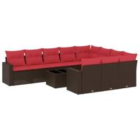 11-delige Loungeset met kussens poly rattan bruin - thumbnail