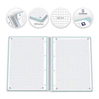 Oxford School Touch Europeanbook spiraalblok, ft A4+, 160 bladzijden, geruit 5 mm, pastel turquoise