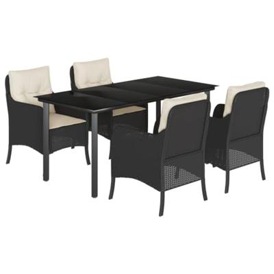 5-delige Tuinset met kussens poly rattan zwart