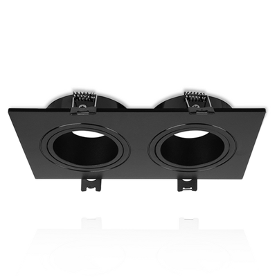 Inbouwarmatuur voor 2 spots | DUO | Ø50mm spots | Rechthoekig | Zwart | ThatsLed | Spotjes in plafond | Inbouwspots | Spotjes woonkamer | Led spots |