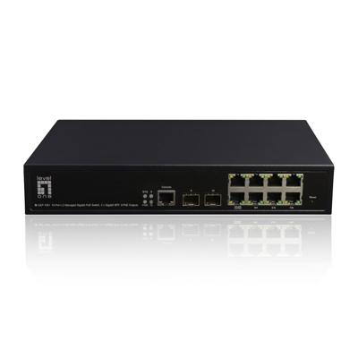 LevelOne GEP-1061 Netwerkswitch 10-poorts L2-Managed-Gigabit PoE-switch, 2 x Gigabit SFP, 8 PoE-uitgangen, 180W PoE-budget