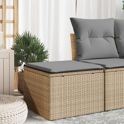 Tuinkruk met kussen 55x55x37 cm poly rattan beige Tuinkruk met kussen 55x55x37 cm poly rattan beige