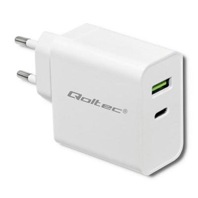 Qoltec 51718 Oplader | 45W | 5-20V | 2.4-3A | USB type C PD | USB | Wit