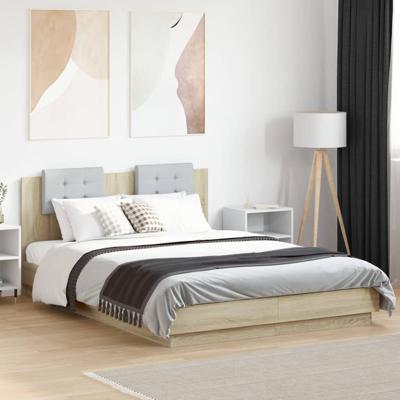 Bedframe met hoofdbord en LED sonoma eikenkleurig 140x200 cm - thumbnail
