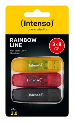 Intenso Rainbow Line USB-stick Retail 8 GB Zwart, Rood, Geel 3502463 USB-A 2.0