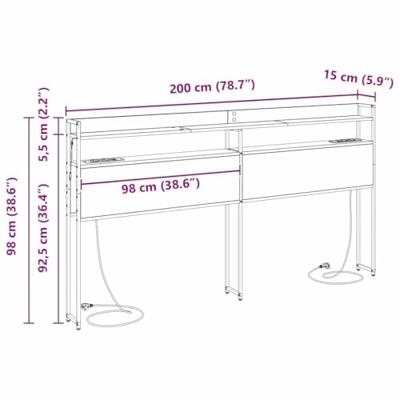Hoofdbord met plank Gerookt eiken 200 cm Bewerkt hout
