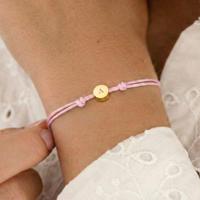Gepersonaliseerde koord armband - Roze - Gouden rondje - thumbnail