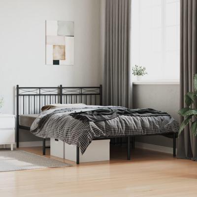 Bedframe met hoofdbord metaal zwart 140x190 cm