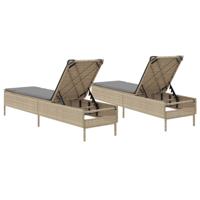 Ligstoelen 2 st met kussens poly rattan beige - thumbnail