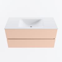 MONDIAZ VICA 100cm badmeubel onderkast Rosee 2 lades. Wastafel CLOUD midden zonder kraangat, kleur Talc. - thumbnail