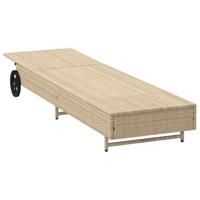 Ligbed met wielen en kussen poly rattan beige - thumbnail