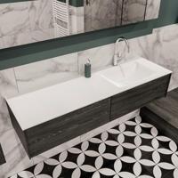 Mondiaz Lush Cloud badmeubel eiken Dark brown 150 cm 2 lades solid surface enkele spoelbak rechts 1 kraangat - thumbnail