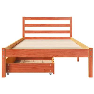 Bedframe zonder matras massief grenenhout wasbruin 75x190 cm