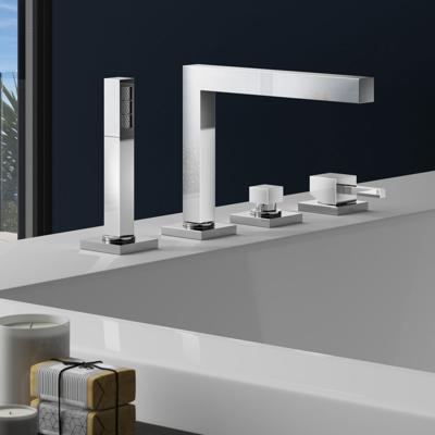 Badkraan Hotbath Bloke Inbouw Thermostatisch Vierkant Geborsteld Nikkel 2 Greeps 4 Gats met Handdouche Badkraan Hotbath Bloke Inbouw Thermostatisch Vierkant Geborsteld Nikkel 2 Greeps 4 Gats met Handdouche