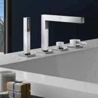 Badkraan Hotbath Bloke Inbouw Thermostatisch Vierkant Geborsteld Nikkel 2 Greeps 4 Gats met Handdouche - thumbnail