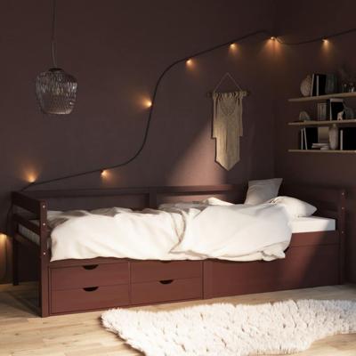 Bedframe met lades en kast grenenhout donkerbruin 90x200 cm Bedframe met lades en kast grenenhout donkerbruin 90x200 cm