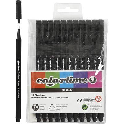 Colortime fineliners, lijndikte 0,6-0,7 mm, zwart, 12 stuk/ 1 doos Colortime fineliners, lijndikte 0,6-0,7 mm, zwart, 12 stuk/ 1 doos