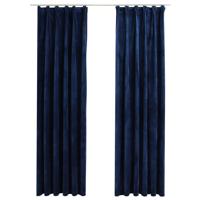 VidaXL Gordijnen verduisterend 2 st met haken 140x225 cm fluweel blauw - thumbnail