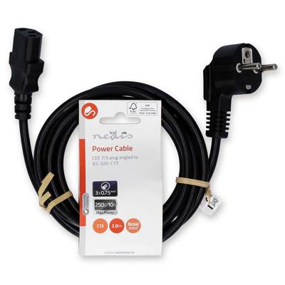 Nedis Stroomkabel | Type F (CEE 7/7) Male | IEC-320-C13 | Gehoekt | Recht | Vernikkeld | 3.00 m | Rond | PVC | Zwart | Label - CEGL10000BK30 Nedis Stroomkabel | Type F (CEE 7/7) Male | IEC-320-C13 | Gehoekt | Recht | Vernikkeld | 3.00 m | Rond | PVC | Zwart | Label - CEGL10000BK30