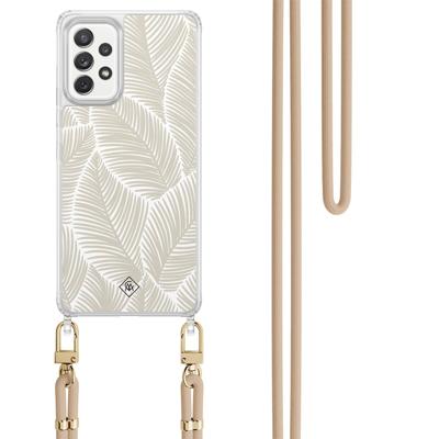 Samsung Galaxy A52(s) hoesje met beige koord - Palm leaves beige Samsung Galaxy A52(s) hoesje met beige koord - Palm leaves beige