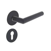 Deurkruk Jura met rozet zelfklevend ø55x2mm en cilinderrozetten structuur zwart - thumbnail