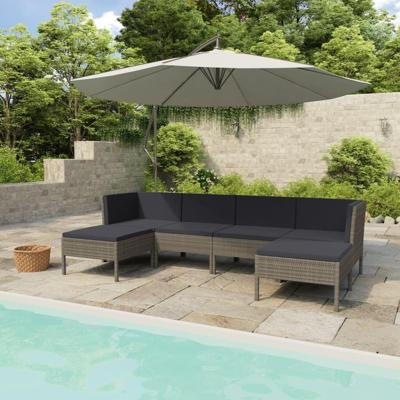 6-delige Loungeset met kussens poly rattan grijs