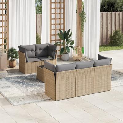 6-delige Loungeset met kussens poly rattan beige - thumbnail