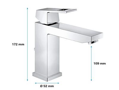 Grohe Eurocube Wastafelkraan Medium Met Waste 28 mm Met Temperatuurbegrenzer Chroom