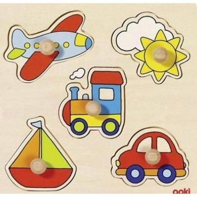 Goki houten noppenpuzzel voertuigen