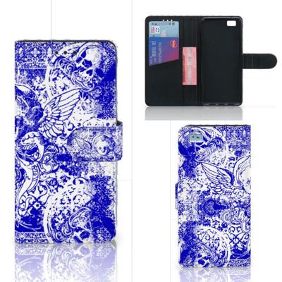 Telefoonhoesje met Naam Huawei Ascend P8 Lite Angel Skull Blauw