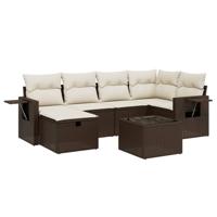 6-delige Loungeset met kussens poly rattan bruin - thumbnail