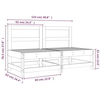 Tuinmiddenbanken 2 st massief grenenhout wit - thumbnail
