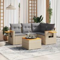 5-delige Loungeset met kussens poly rattan beige - thumbnail