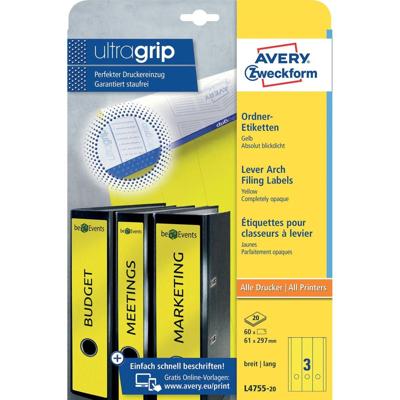 Avery Zweckform L4755-20 ordnerrugetiketten ft 29,7 x 6,1 cm (b x h), 60 etiketten, geel Avery Zweckform L4755-20 ordnerrugetiketten ft 29,7 x 6,1 cm (b x h), 60 etiketten, geel