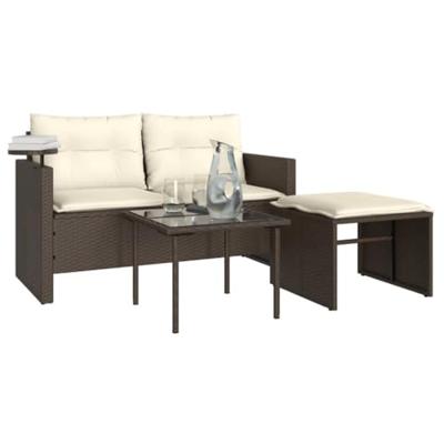 3-delige Loungeset met kussens poly rattan bruin 3-delige Loungeset met kussens poly rattan bruin