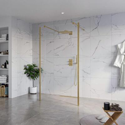 Fortifura Galeria Vrijstaande Inloopdouche - 110x200cm - Helder - antikalk - 8mm veiligheidsglas - 2 zijwanden 40cm - wandsteunen en hoekprofielen - Geborsteld Messing PVD (Goud) SW927770 2x/SW915250/SW797911 2x/SW798731 2x