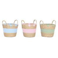 Decoratieve Mand Home ESPRIT Blauw Groen Roze Natuurlijk Zeegras Kinderen (3 Stuks) - thumbnail