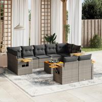 10-delige Loungeset met kussens poly rattan grijs - thumbnail