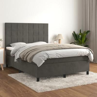 Boxspring met matras fluweel donkergrijs 140x200 cm