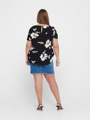 ONLY CARMAKOMA top met korte mouw en bloemenprint CARVICA zwart/wit/rood