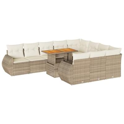 11-delige Tuinset met kussens poly rattan beige