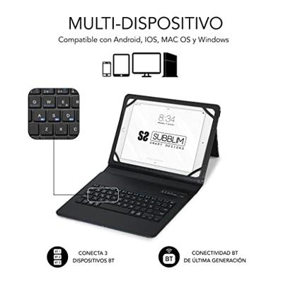 Subblim Tabletbeschermhoes voor 27,9 cm (11 inch), bluetooth-toetsenbord, Spaans toetsenbord, elastiek, oplaadpoort, ultra slim, keytab Pro marmer, blauw (27,9 cm (11 inch), blauw