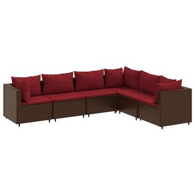 7-delige Loungeset met kussens poly rattan bruin